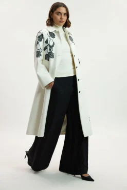 KarenMillen Manteau Mi-Long Ajusté en Laine Brossée avec Broderie Positionnée<Femme Tailleurs|Manteaux Et Vestes D’Automne