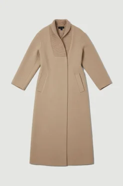 Manteau Mi-Long Ajusté en Laine Tricotée avec Col Croisé et Ceinture