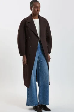 Manteau Mi-long Ajusté En Laine À Manches Arrondies