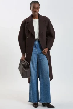 Manteau Mi-long Ajusté En Laine À Manches Arrondies