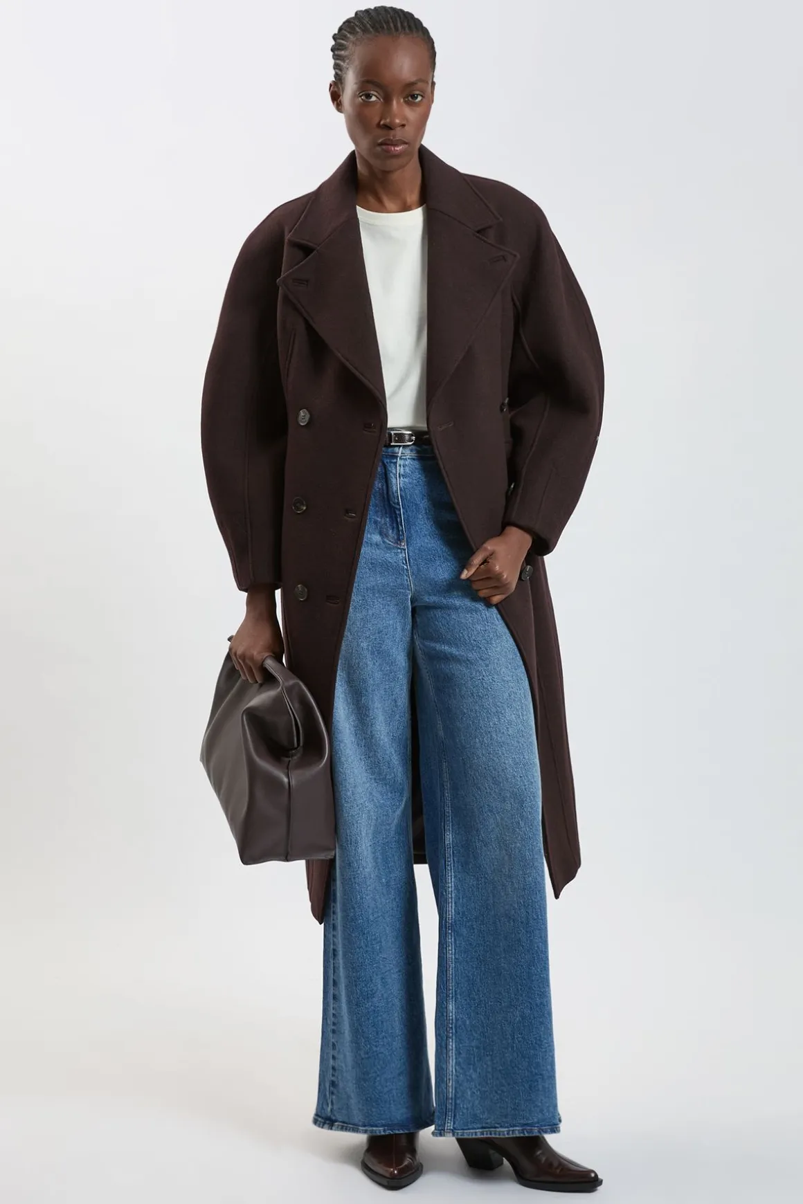 Manteau Mi-long Ajusté En Laine À Manches Arrondies