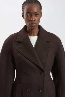 Manteau Mi-long Ajusté En Laine À Manches Arrondies