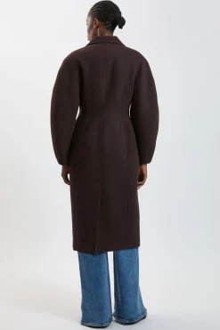 Manteau Mi-long Ajusté En Laine À Manches Arrondies