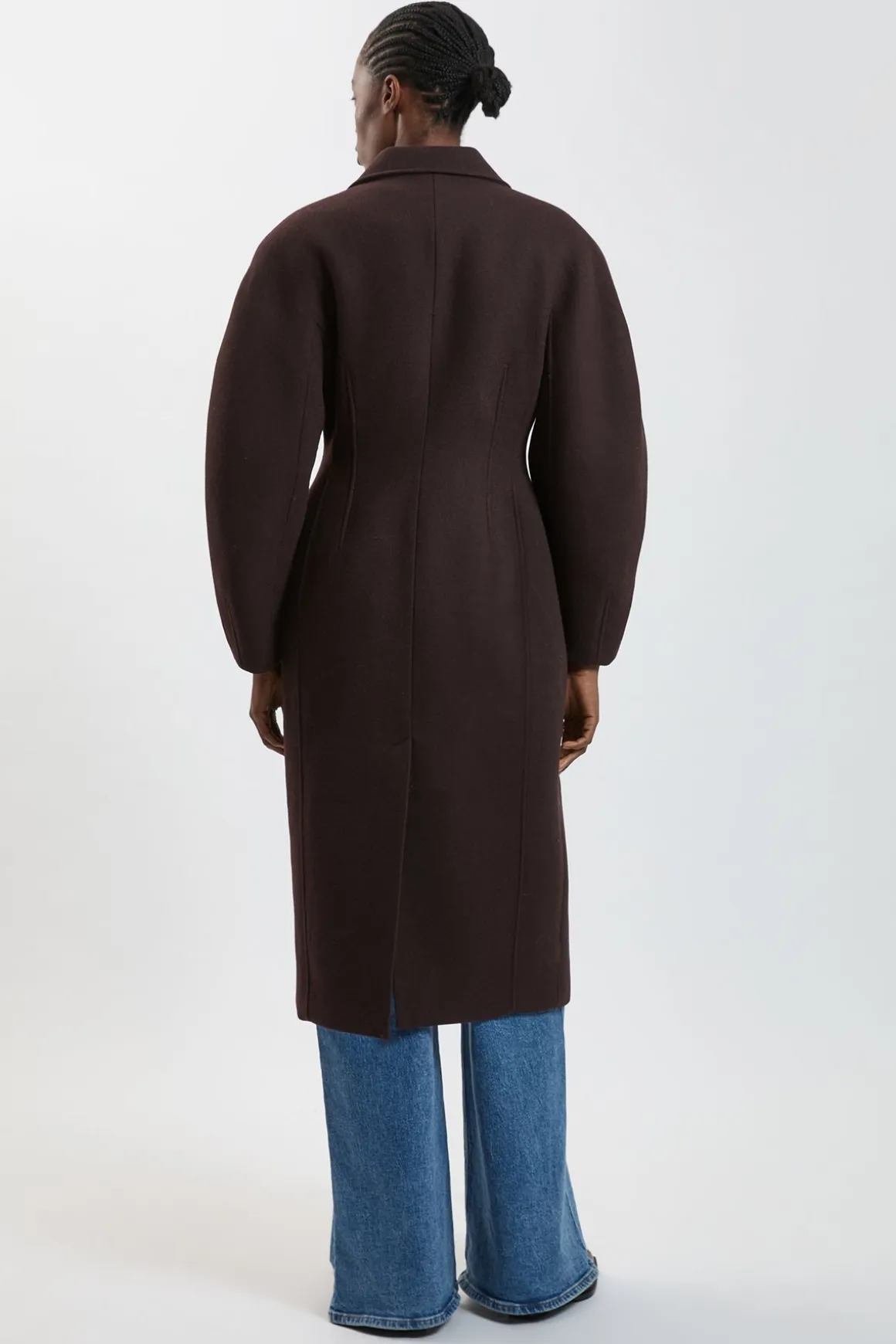 Manteau Mi-long Ajusté En Laine À Manches Arrondies