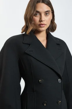 Manteau Mi-long Ajusté En Laine À Manches Arrondies