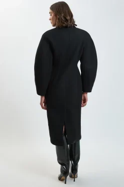 Manteau Mi-long Ajusté En Laine À Manches Arrondies