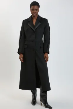 KarenMillen Manteau Mi-long Ajusté En Laine Avec Jupe Ample Et Détails En Satin<Femme Manteaux Et Vestes D’Automne|Vestes & Manteaux