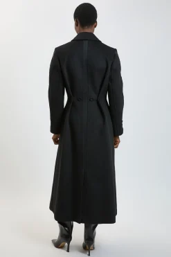 KarenMillen Manteau Mi-long Ajusté En Laine Avec Jupe Ample Et Détails En Satin<Femme Manteaux Et Vestes D’Automne|Vestes & Manteaux