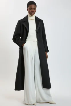 KarenMillen Manteau Mi-long Ajusté En Laine Avec Jupe Ample Et Détails En Satin<Femme Manteaux Et Vestes D’Automne|Vestes & Manteaux
