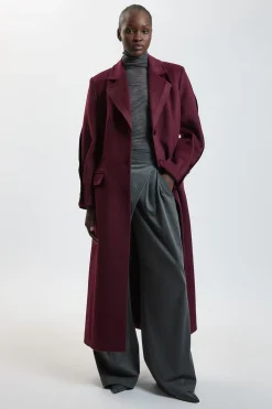 KarenMillen Manteau Mi-long Ajusté En Laine Jupe Ample Détail Satin<Femme Vestes & Manteaux|Satin Et Dentelle