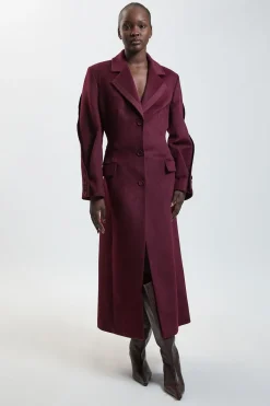 KarenMillen Manteau Mi-long Ajusté En Laine Jupe Ample Détail Satin<Femme Vestes & Manteaux|Satin Et Dentelle