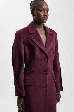 KarenMillen Manteau Mi-long Ajusté En Laine Jupe Ample Détail Satin<Femme Vestes & Manteaux|Satin Et Dentelle
