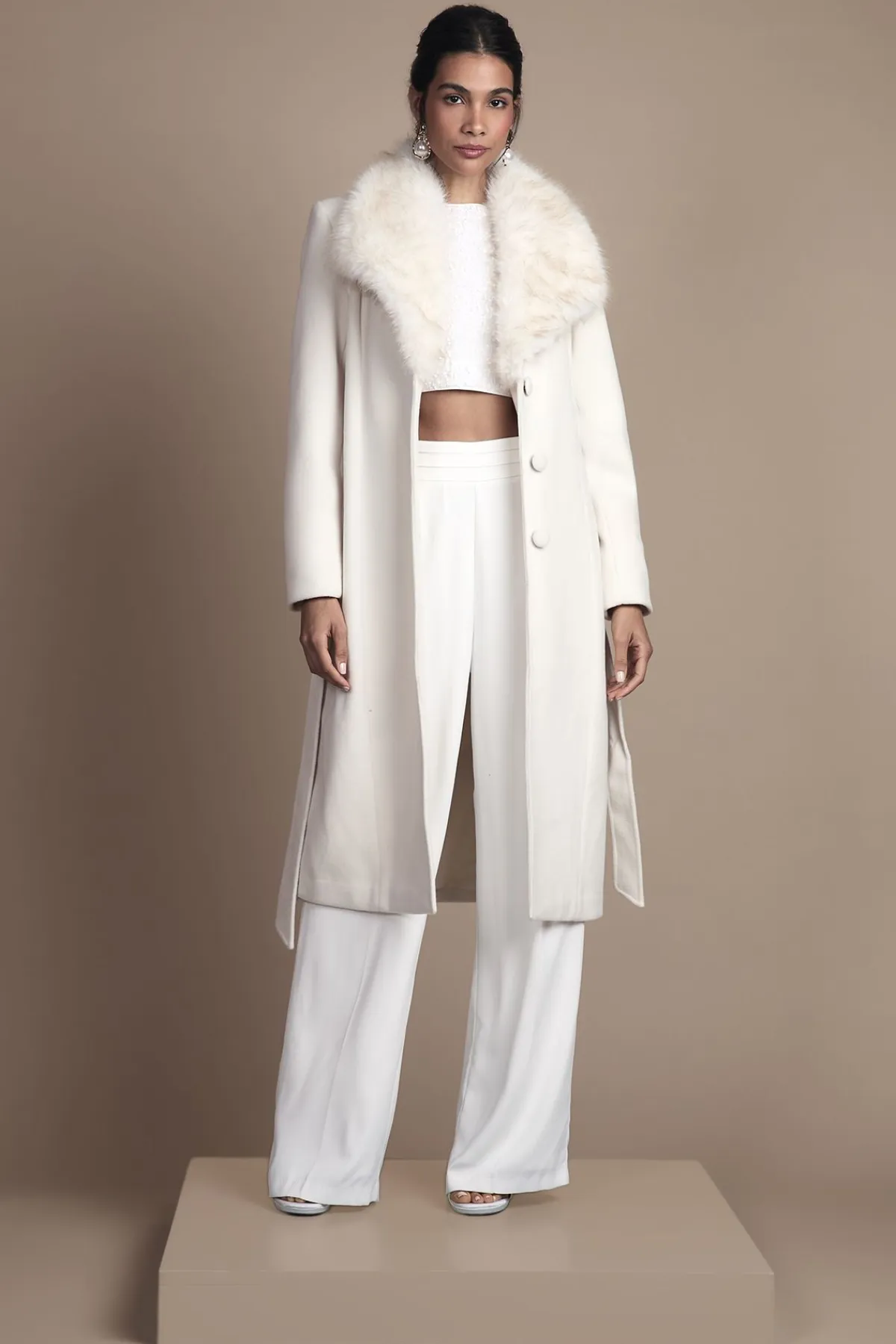Coast Manteau Mi-Long Ceinturé d'Occasion avec Col en synthétique<Femme Manteaux Et Vestes D’Automne|Vestes & Manteaux