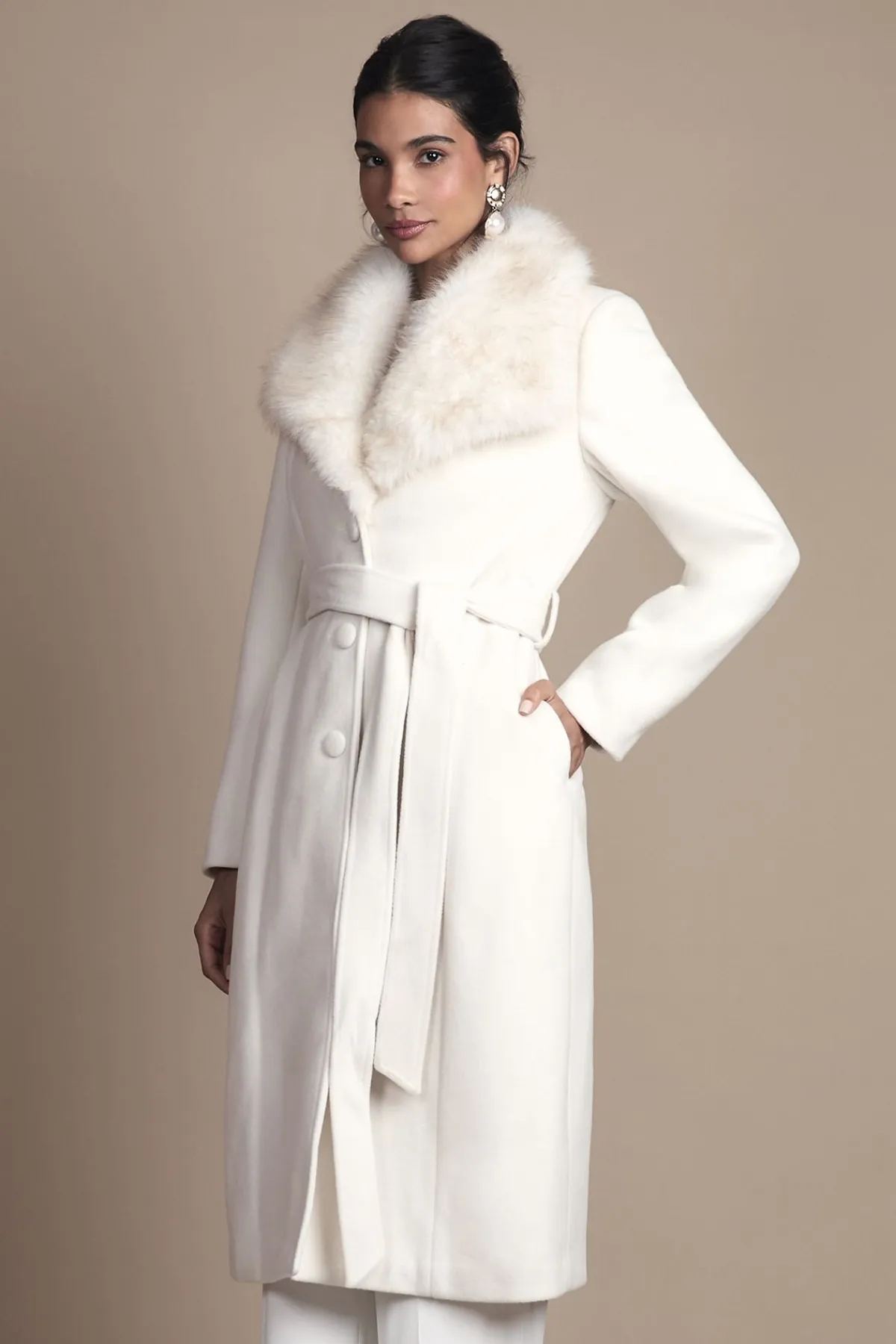 Coast Manteau Mi-Long Ceinturé d'Occasion avec Col en synthétique<Femme Manteaux Et Vestes D’Automne|Vestes & Manteaux