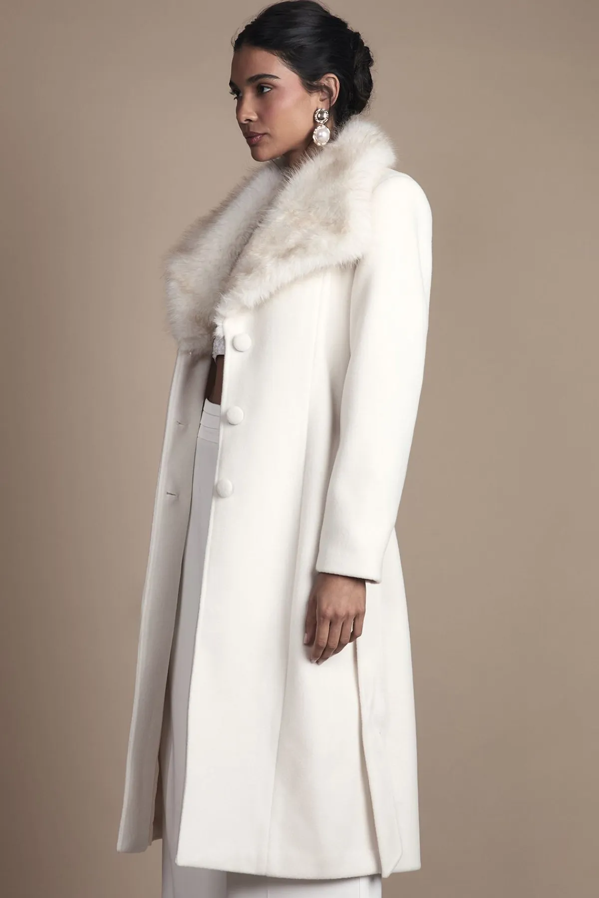 Coast Manteau Mi-Long Ceinturé d'Occasion avec Col en synthétique<Femme Manteaux Et Vestes D’Automne|Vestes & Manteaux