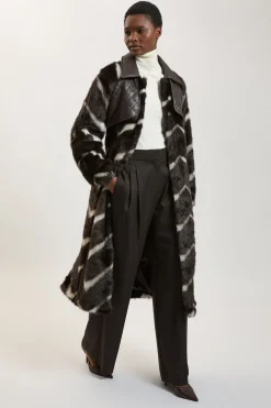 Manteau Mi-long Ceinturé Petite À Rayures Pannelées En Synthétique Avec Détails Surpiqués En Synthétiquecuir