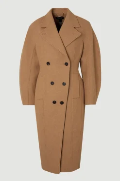 Manteau Mi-long Cintré En Laine À Manches Arrondies