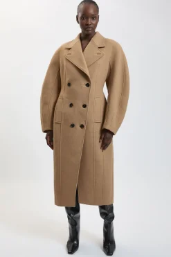 Manteau Mi-long Cintré En Laine À Manches Arrondies