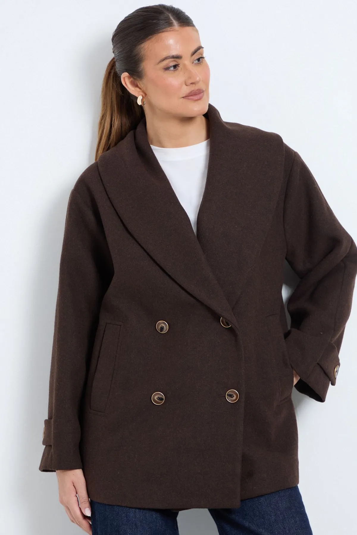 Wallis Manteau Mi-Long à Col Châle Double Boutonnage<Femme Looks Chocolat|Manteaux Et Vestes D’Automne