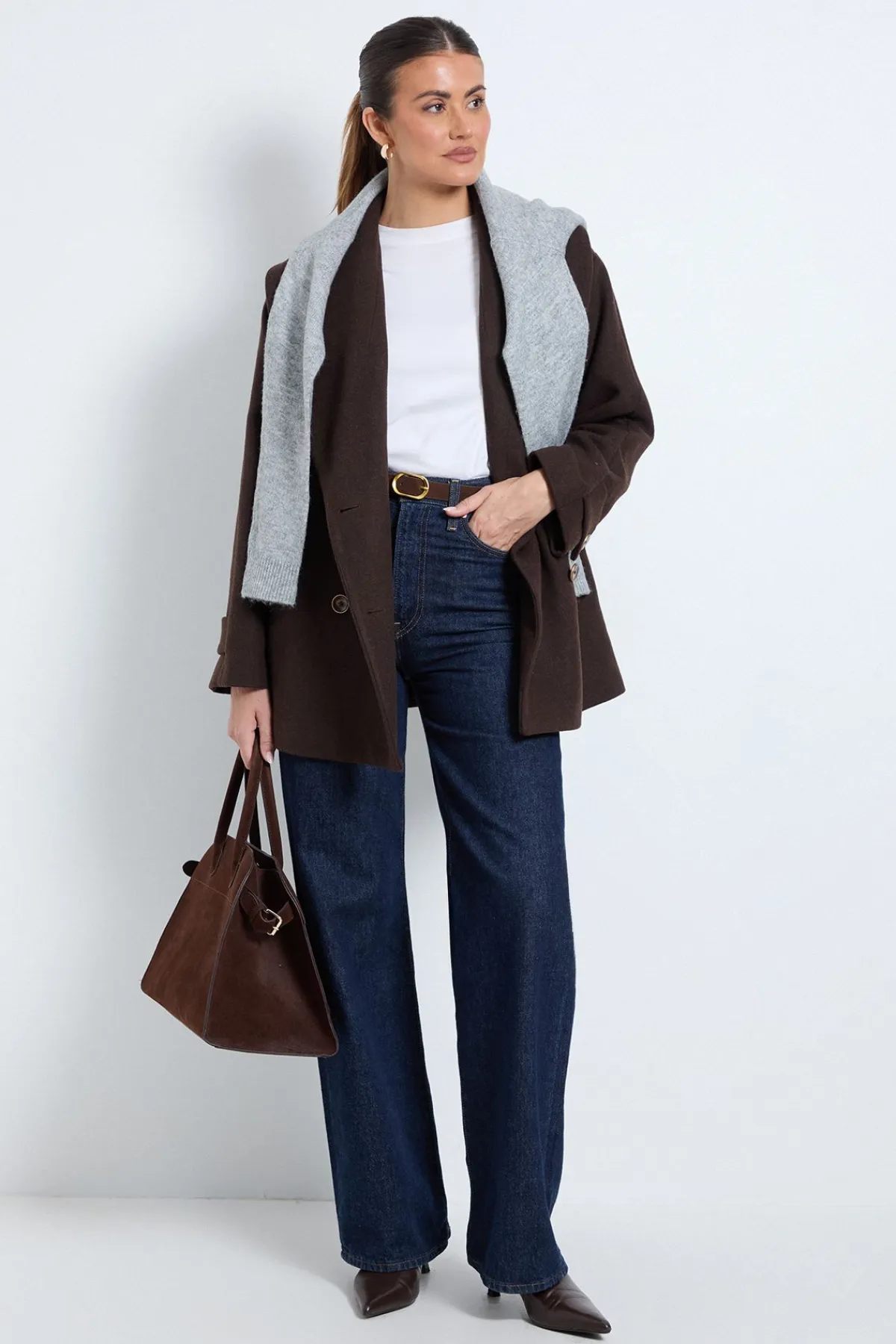 Wallis Manteau Mi-Long à Col Châle Double Boutonnage<Femme Looks Chocolat|Manteaux Et Vestes D’Automne