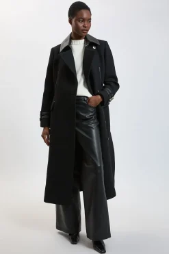 Manteau Mi-long En Laine Avec Ceinture Et Détails En SYNTHÉTIQUE