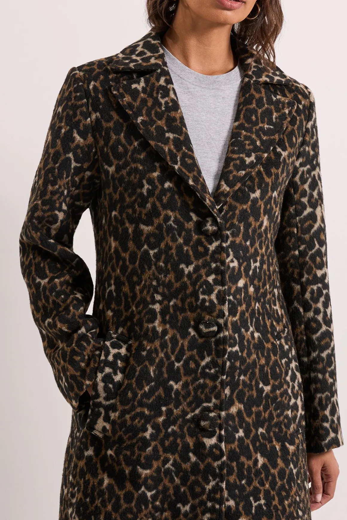 Manteau Mi-Long en Laine Imprimé Léopard