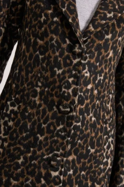 Manteau Mi-Long en Laine Imprimé Léopard