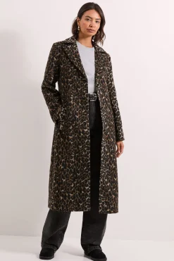 Manteau Mi-Long en Laine Imprimé Léopard