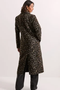 Manteau Mi-Long en Laine Imprimé Léopard