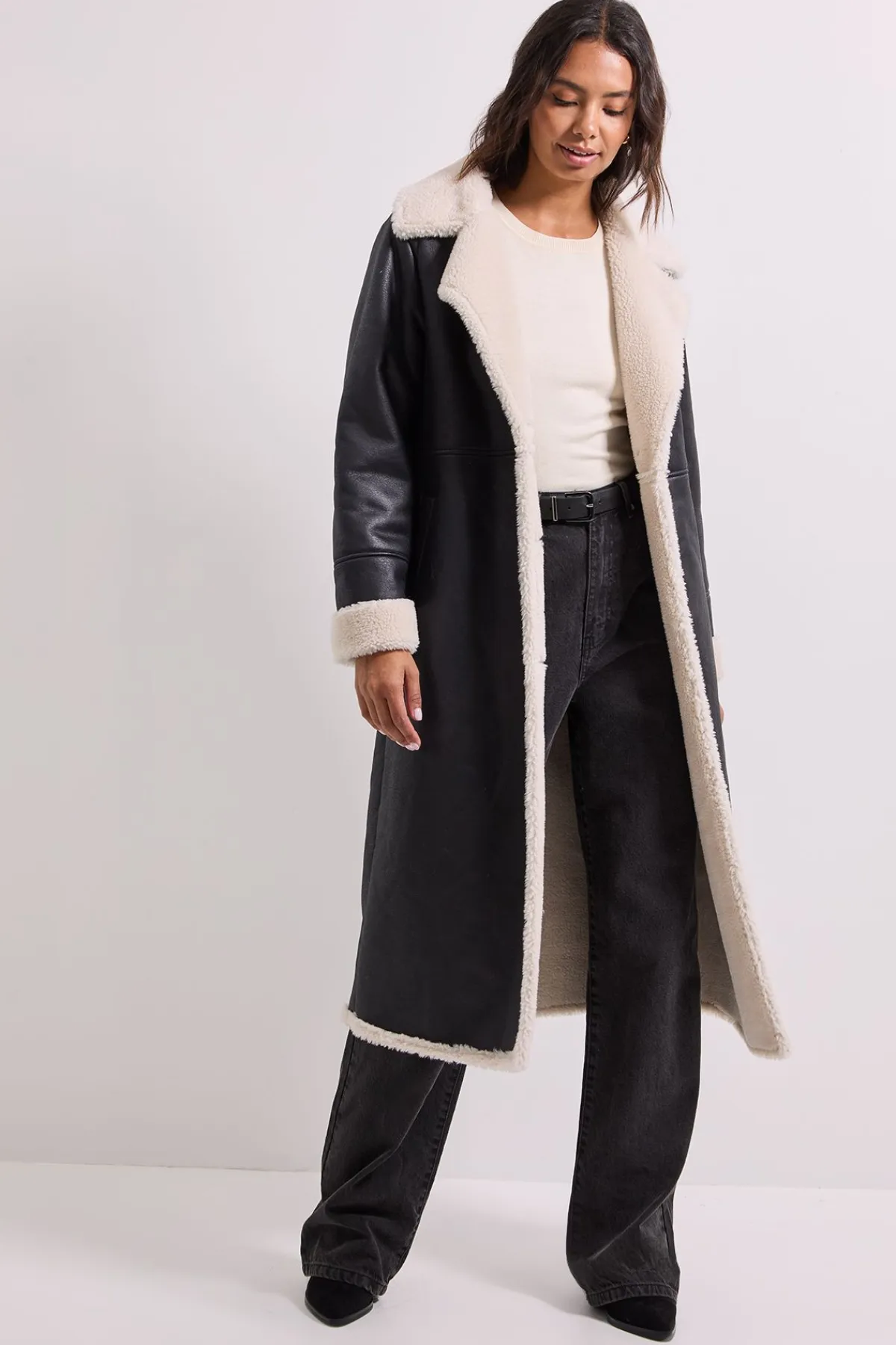 Dorothy Perkins Manteau Mi-Long en Peau Lainée<Femme Manteaux Et Vestes D’Automne|Vestes & Manteaux