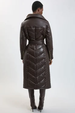 Manteau Mi-Long Matelassé en synthétiquecuir et synthétique