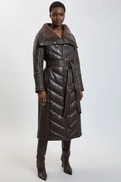 Manteau Mi-Long Matelassé en synthétiquecuir et synthétique