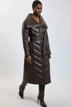 Manteau Mi-Long Matelassé en synthétiquecuir et synthétique