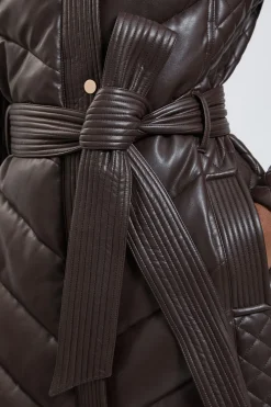 Manteau Mi-Long Matelassé en synthétiquecuir et synthétique