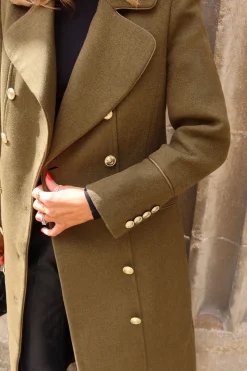 Manteau Mi-Long Militaire Croisé en Laine