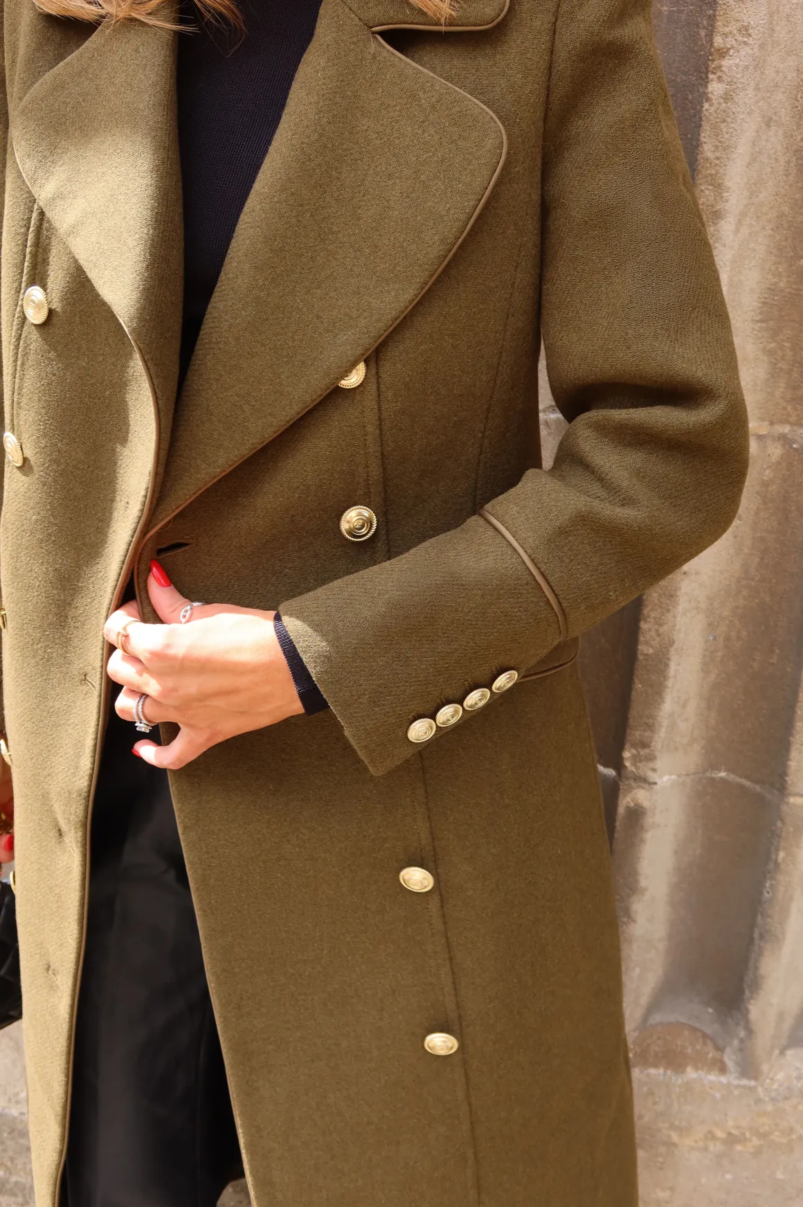 Manteau Mi-Long Militaire Croisé en Laine