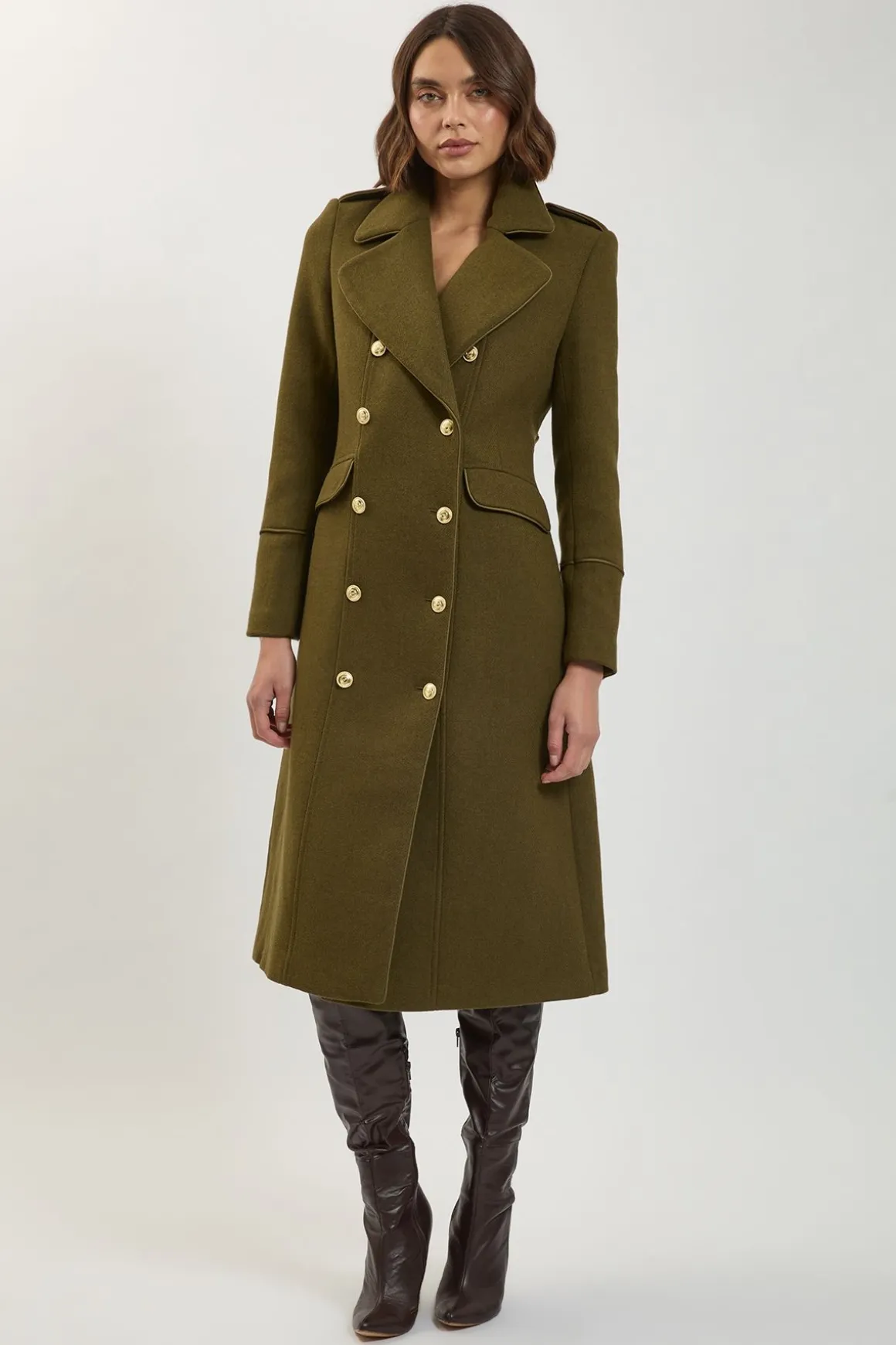 Manteau Mi-Long Militaire Croisé en Laine