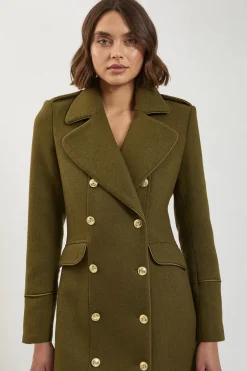 Manteau Mi-Long Militaire Croisé en Laine