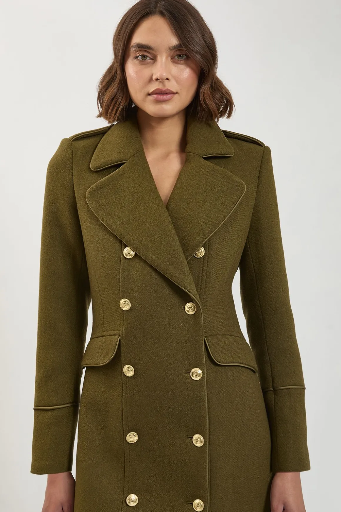 Manteau Mi-Long Militaire Croisé en Laine