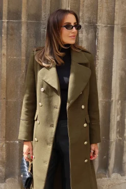 Manteau Mi-Long Militaire Croisé en Laine