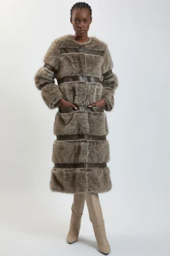 KarenMillen Manteau Mi-long Multi-textures En Synthétique Et Synthétiquecuir<Femme Vestes & Manteaux