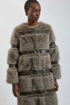 KarenMillen Manteau Mi-long Multi-textures En Synthétique Et Synthétiquecuir<Femme Vestes & Manteaux