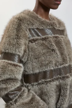KarenMillen Manteau Mi-long Multi-textures En Synthétique Et Synthétiquecuir<Femme Vestes & Manteaux