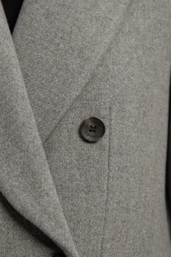 Manteau Mi-Long Taillé à Double Boutonnage en Laine Brossée Petite