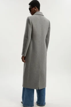 Manteau Mi-Long Taillé à Double Boutonnage en Laine Brossée Petite