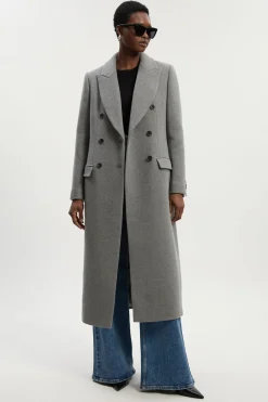 Manteau Mi-Long Taillé à Double Boutonnage en Laine Brossée Petite
