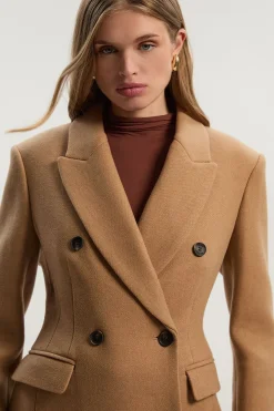 Manteau Mi-Long Tailleur en Laine Croisé Petite Taille