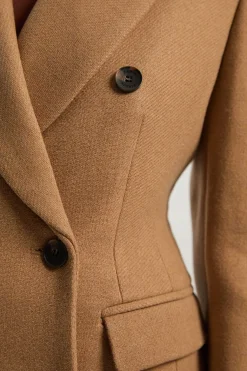 Manteau Mi-Long Tailleur en Laine Croisé Petite Taille
