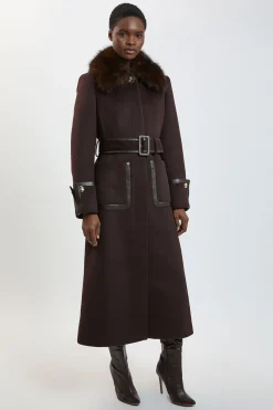 KarenMillen Manteau Mi-long Texturé Ceinturé Avec Col En Synthétique<Femme Vestes & Manteaux