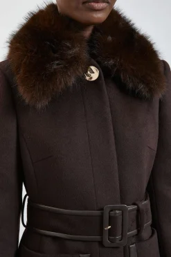 KarenMillen Manteau Mi-long Texturé Ceinturé Avec Col En Synthétique<Femme Vestes & Manteaux